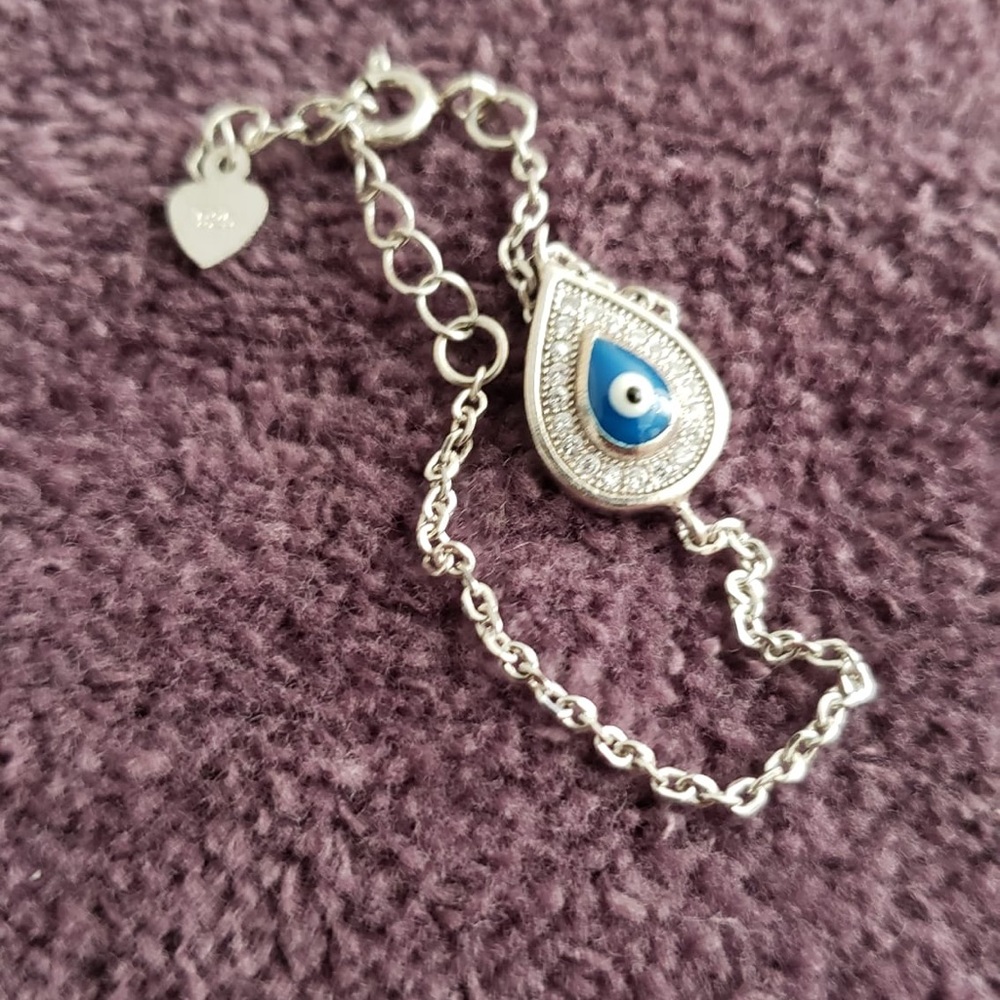 Silver Bracelet with Rhinestones with Evil Eye